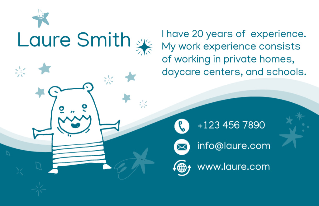 Babysitting Services Offer with Cute Bear Business Card 85x55mm Design Template