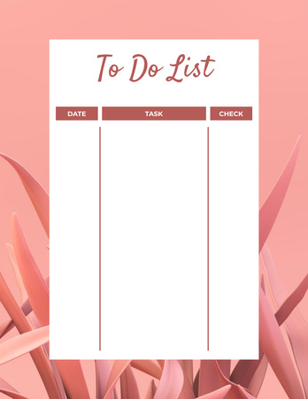 Designvorlage Pink to Do-Liste mit abstrakten Blättern für Notepad 8.5x11in