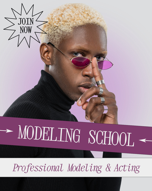 Invitation to Model School with Stylish African American Guy Instagram Post Vertical Πρότυπο σχεδίασης