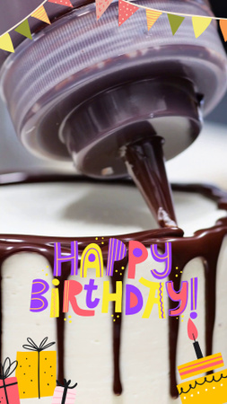 Sweet Cake With Chocolate And Congrats On Birthday TikTok Video Design Template