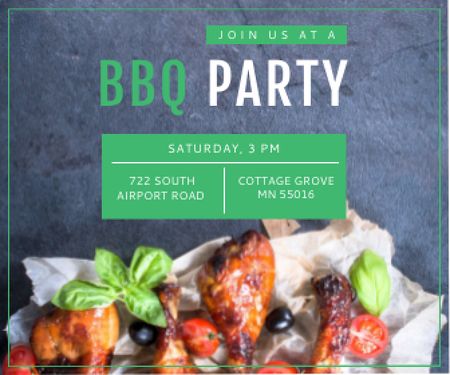 BBQ Party Invitation Grilled Chicken Large Rectangle Design Template