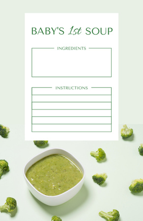 Template di design broccoli sani passi di cottura della minestra Recipe Card