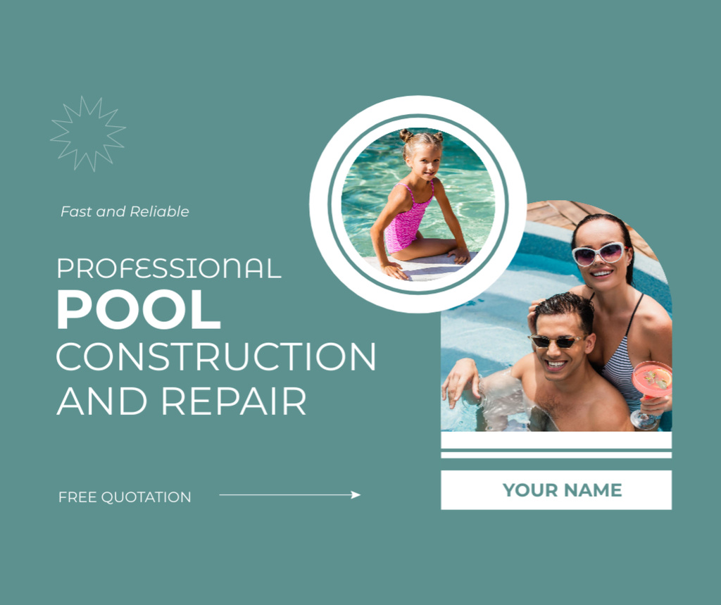 Offer of Services for Construction and Repair of Swimming Pools Facebook Design Template