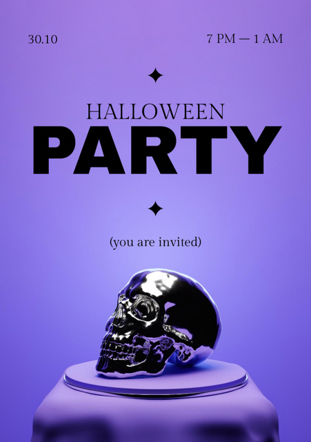 Halloween Party Announcement with Silver Skull Flyer A5 Tasarım Şablonu