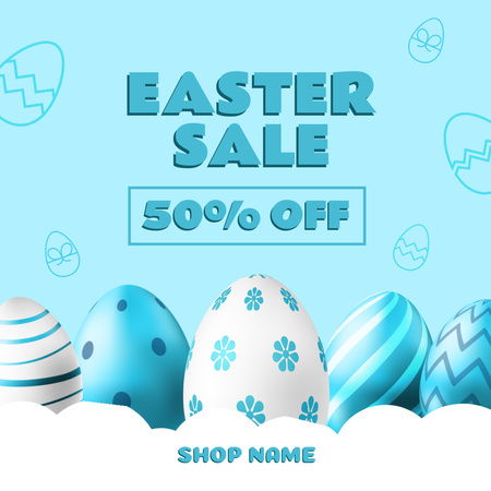 Conjunto de ovos estampados azuis na venda de Páscoa Instagram Modelo de Design