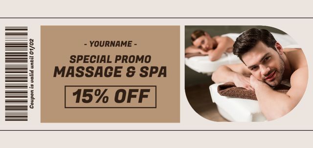 Young Couple Enjoying Massage in Spa Salon Coupon Din Largeデザインテンプレート