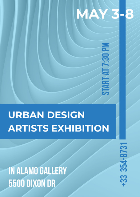 Urban Design Artists Exhibition Ad with White Abstract Waves Flyer A6 tervezősablon