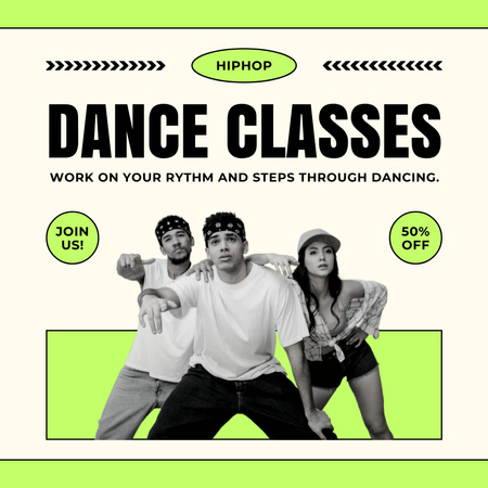 Hip Hop Dance Classes Ad with Cool People Instagramデザインテンプレート
