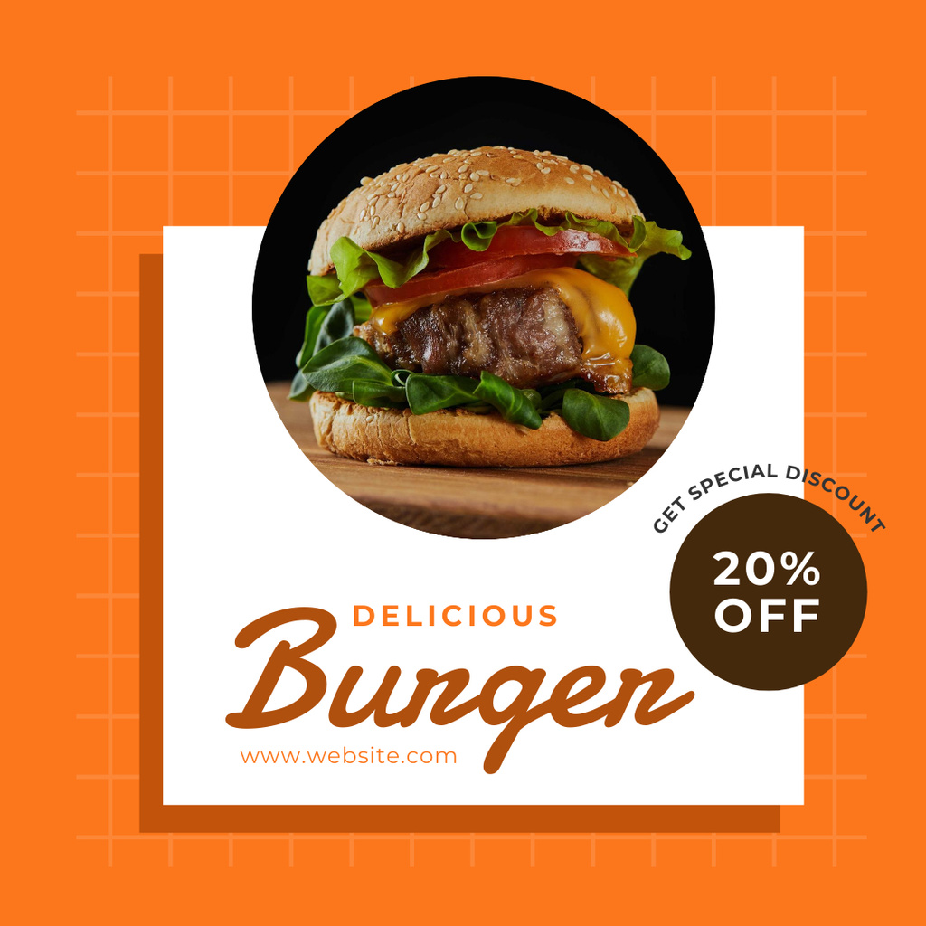 Designvorlage Delicious Beef Burger At Reduced Price Offer für Instagram