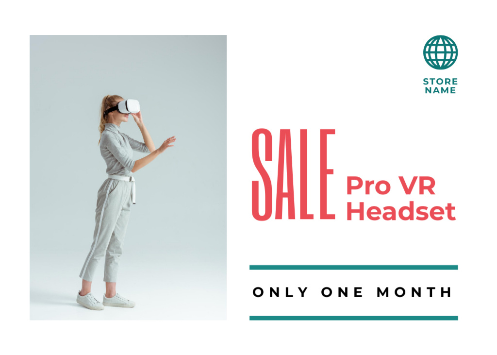 Szablon projektu VR Headsets Special Sale with Woman Using Virtual Reality Glasses Flyer 5x7in Horizontal