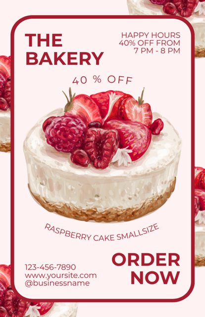 Discount Offer with Strawberry Cake Recipe Card Design Template