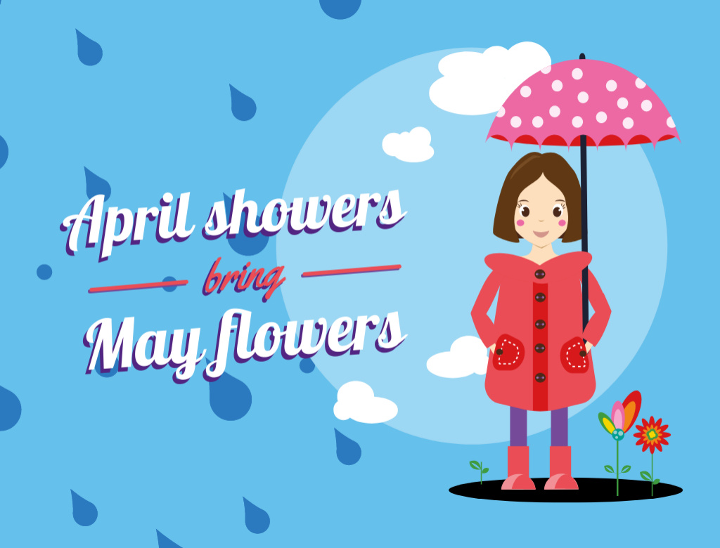 Template di design Girl Holding Umbrella Under April Rain Postcard 4.2x5.5in