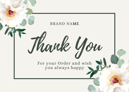 Message Thank You For Your Order with White Flowers Card Design Template