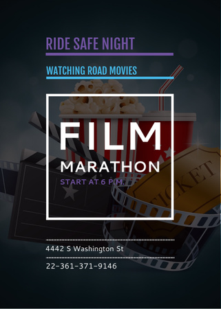 Plantilla de diseño de Film Marathon Night with popcorn Flayer 