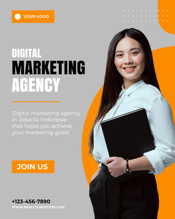 Template di design Services of Digital Marketing Agency with Confident Businesswoman Instagram Post Vertical