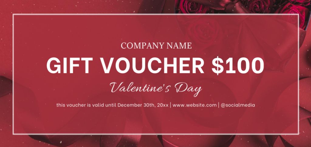Roses With Ribbon For Valentine's Day Gift Voucher Offer Coupon Din Large – шаблон для дизайна