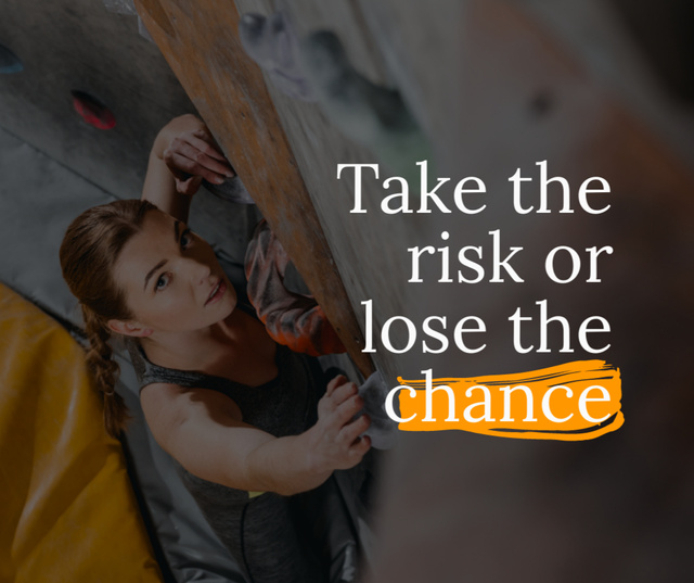 Motivational Quote with Woman climbing Wall Facebookデザインテンプレート