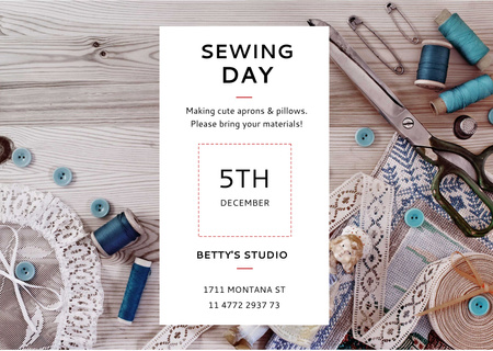 Sewing day event with needlework tools Postcard Design Template