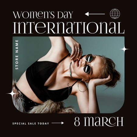 Designvorlage Stilvolle junge Frau am Internationalen Frauentag für Instagram