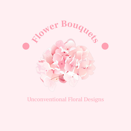 Serviços de design de buquê de flores com delicadas hortênsias Animated Logo Modelo de Design