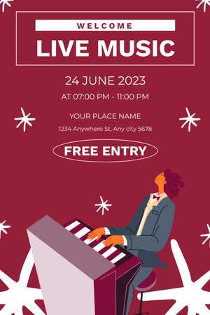 Announcement of Live Music Concert with Pianist Pinterest Design Template