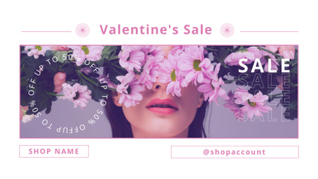Plantilla de diseño de Venta de San Valentín con hermosa mujer con flores FB event cover 
