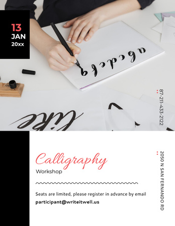 Calligraphy Workshop Announcement with Decorative Letters Poster 8.5x11in Design Template