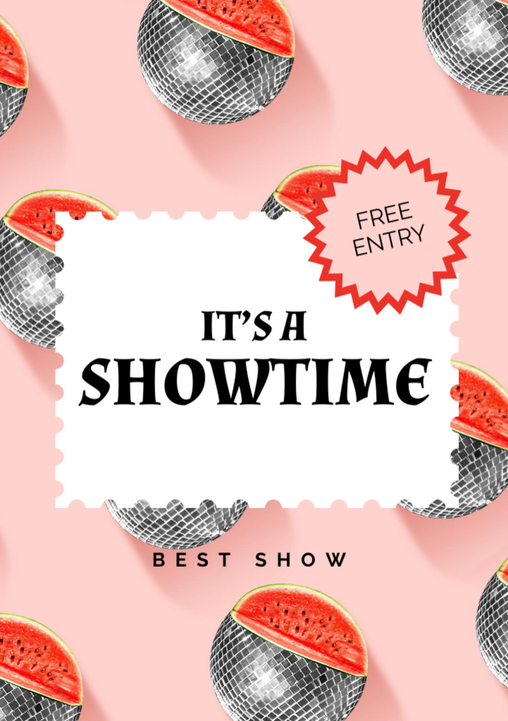 Showtime Announcement with Watermelon Disco Ball Flyer A5 Design Template