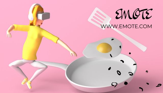 Woman in Virtual Reality Glasses Fries Eggs Business Card USデザインテンプレート