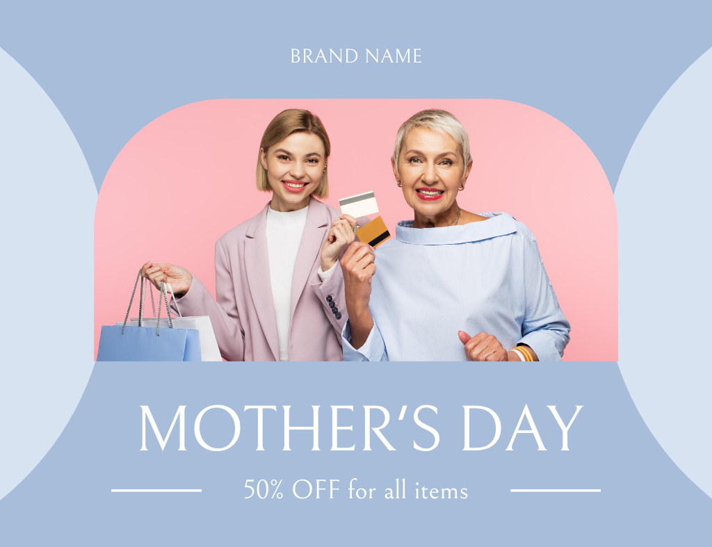 Plantilla de diseño de Happy Women with Shopping Bags on Mother's Day Thank You Card 5.5x4in Horizontal 