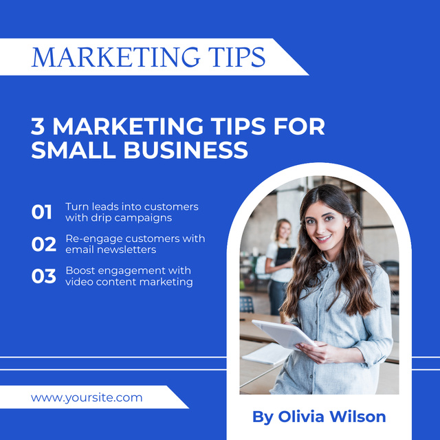 Course on Marketing for Small Business Blue LinkedIn post Design Template