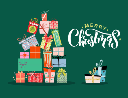 Template di design Saluti natalizi con l'albero delle vacanze dai regali Postcard 4.2x5.5in