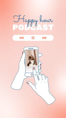 Ontwerpsjabloon van Instagram Video Story van Podcast Announcement with Cute Kitty on Phone Screen