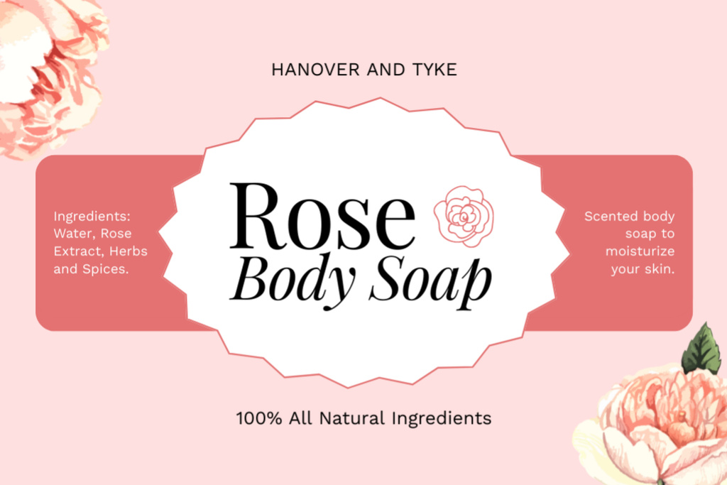Plantilla de diseño de Natural Body Soap With Rose Extract Offer Label 