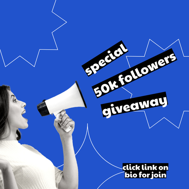 Followers Giveaway Announcement with Woman Shouting Megaphone Instagram Πρότυπο σχεδίασης