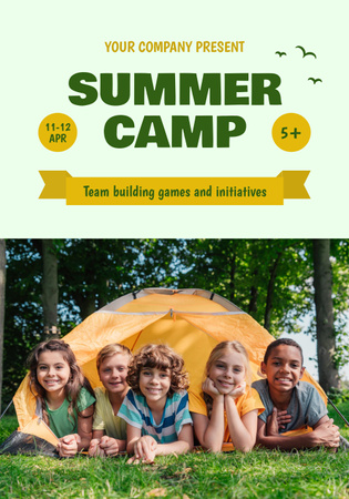 Adventurous Summer Camp Ad with Kids Poster 28x40in Design Template