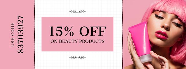 Beauty Products Discount on Pink Coupon Design Template
