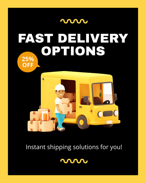 Plantilla de diseño de Fast Delivery Options Promotion on Black and Yellow Instagram Post Vertical 