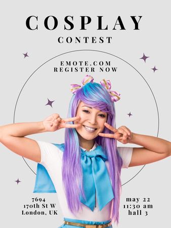 Plantilla de diseño de Emocionante anuncio de concurso de cosplay con registro Poster US 