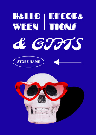 Funny Halloween's Skull in Sunglasses Flayer Modelo de Design