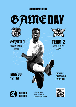 Soccer School Game Announcement Poster Design Template