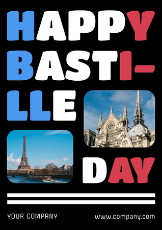 Happy Bastille Day with Collage of France Poster Design Template