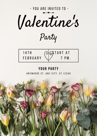 Valentine's Day Holiday Event Announcement with Flowers Invitation Tasarım Şablonu