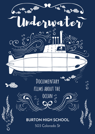 Dokumentumfilm a víz alatti tengeralattjáróval Flyer A6 tervezősablon