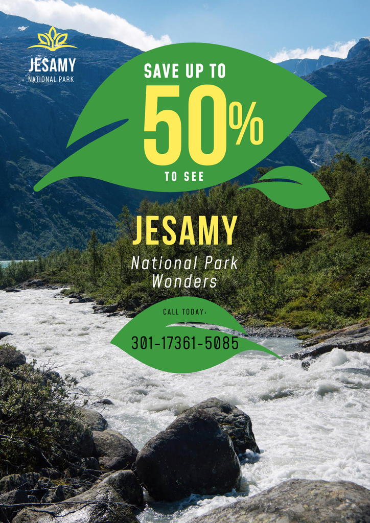 National Park Tour Offer with Forest and Mountains Poster tervezősablon