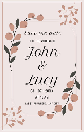 Botanical Wedding Event Announcement With Floral Illustration Invitation 4.6x7.2in Design Template