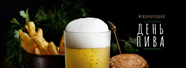 Plantilla de diseño de Beer Day Announcement with Glass and Snacks Facebook cover 