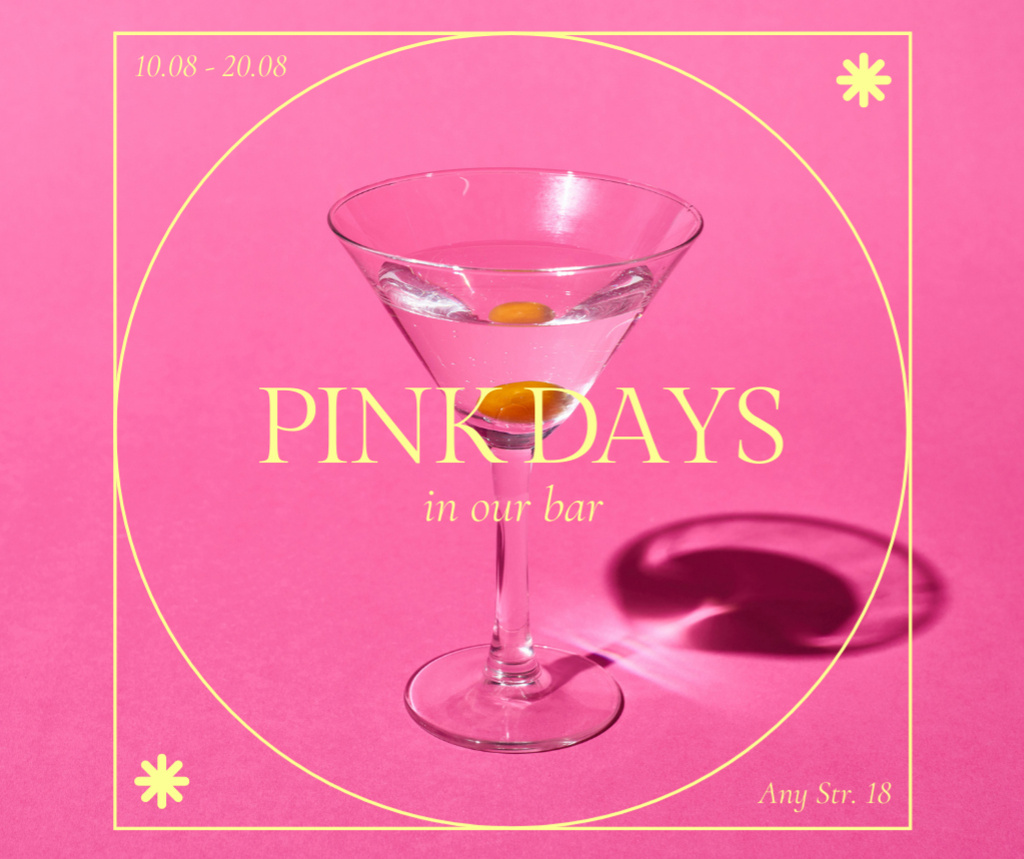 Designvorlage Pink Ad of Happy Hours in Bar für Facebook