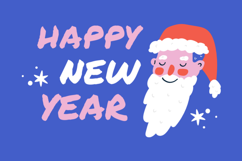 New Year Greeting With Cute Santa in Hat Postcard 4x6in Design Template