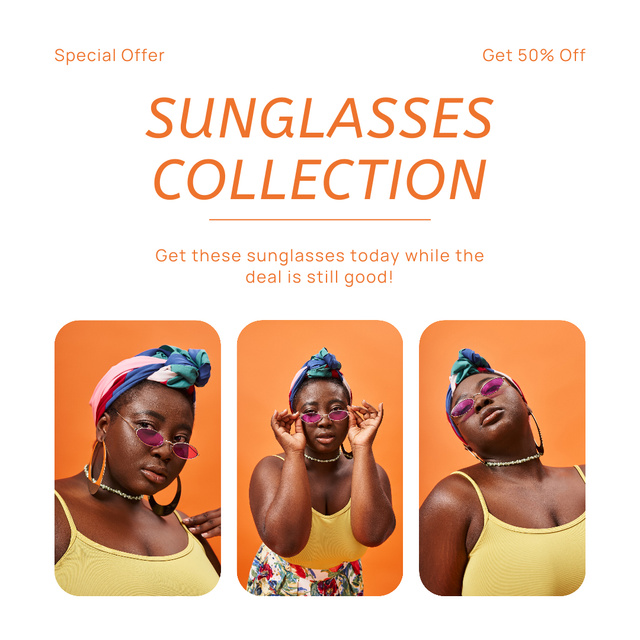 Designvorlage Sunglasses Sale with Artistic African American Woman für Instagram